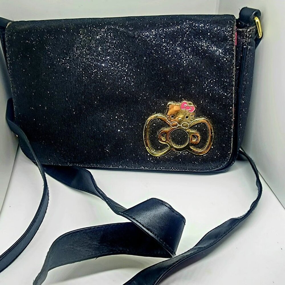 Hello Kitty black sparkling gold trim purse